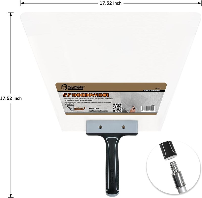 Rolling Dog 17.5 Inch Knockdown Knife - Threaded End Can be Attached to Extension Pole,Acrylic Plastic Blade,Ideal for Creating Knockdown Texture - Image 2